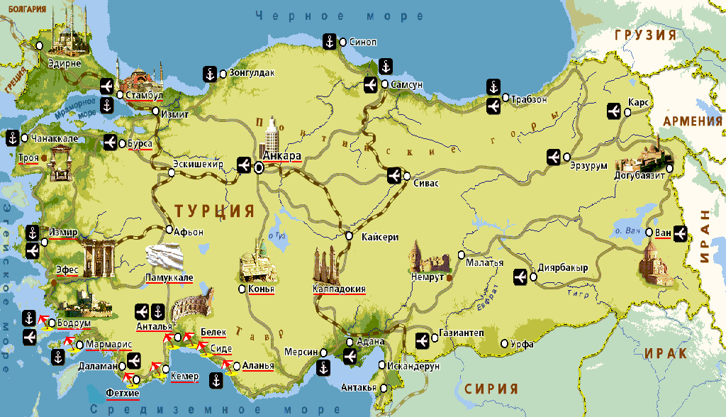 Карта портов Турции